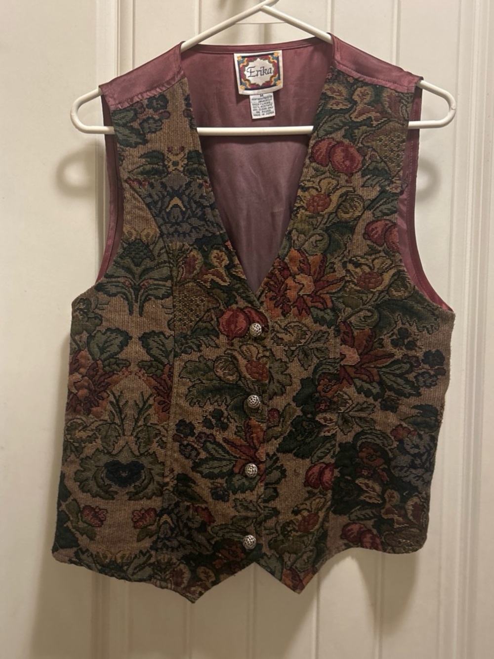 Vintage 80s Floral Tapestry Vest in Burgundy and Olive